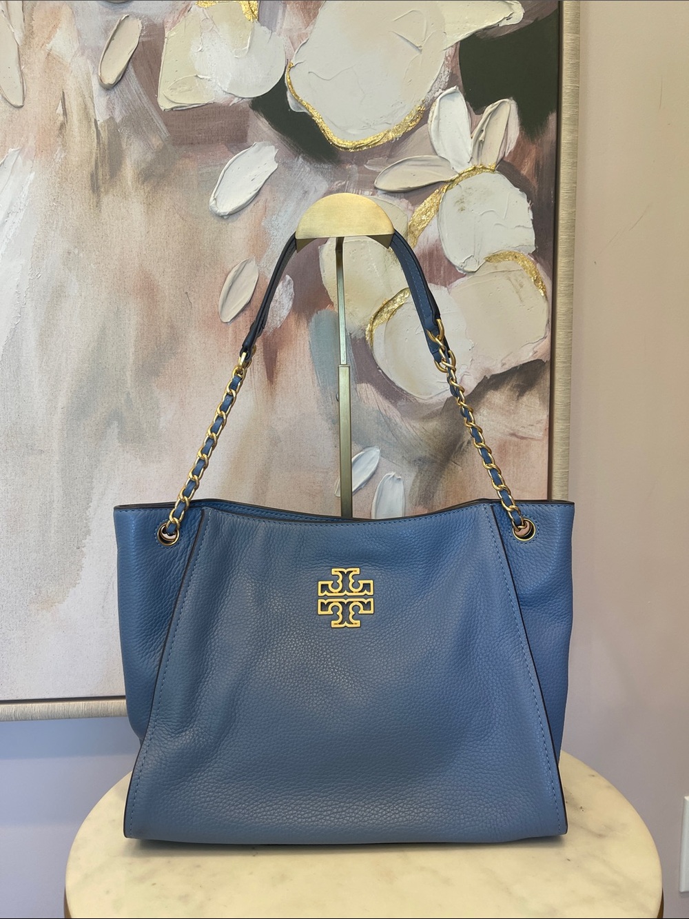 Tory Burch Blue Britten Leather Tote